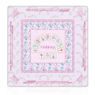 Imagem de NATSUNO Pink Chinoiserie Mahjong Mat (31.5″x31.5″), Grandmillennial Pink and Blue Floral Non-Slip Noise Reduction Mahjong Table Mat for American Mah Jong Poker Board Games Card Games Dominoes