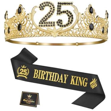 Imagem de Asija Presentes de aniversário de 25 anos para homens, decorações de 25 anos para homens, suprimentos de decoração de festa, incluindo coroa de rei, faixa e cartão de felicitações