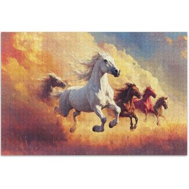 Imagem de Quebra-cabeça de pintura de cavalos para adultos, 500 peças, estampa animal, natureza, divertido, bobo, 51 x 35 cm