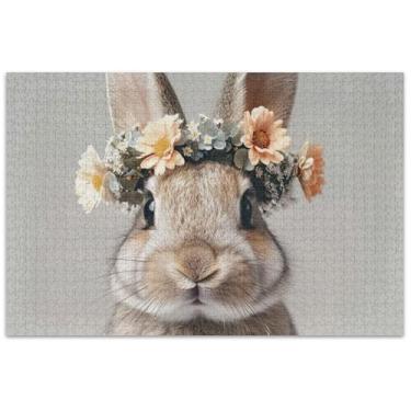 Imagem de Quebra-cabeça de coelho fofo com flores de coelho, 500 peças, adultos, flores, animais, colorido, quebra-cabeça, presentes engraçados