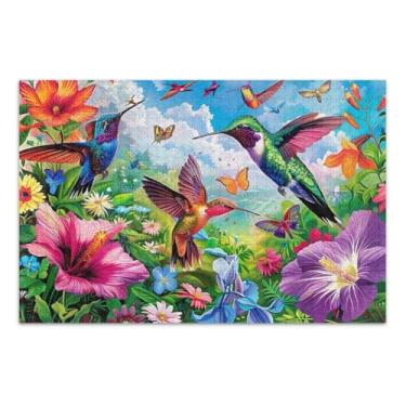 Imagem de Quebra-cabeça com beija-flores e flores no céu, exclusivo para adultos com letras nas costas, 500 peças