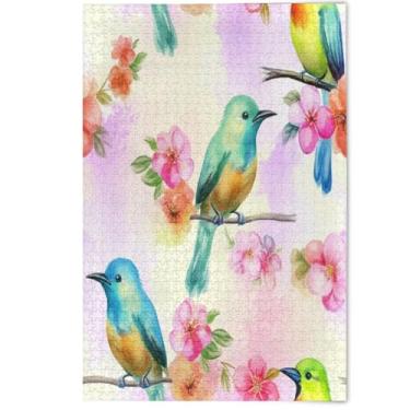 Imagem de Quebra-cabeça de 500 peças para adultos, aquarela, pássaros, flores, colorido, amigos, família, jogos, presentes, criativo, colorido, flores, pintura animal, 500 peças, 52 x 37,8 cm