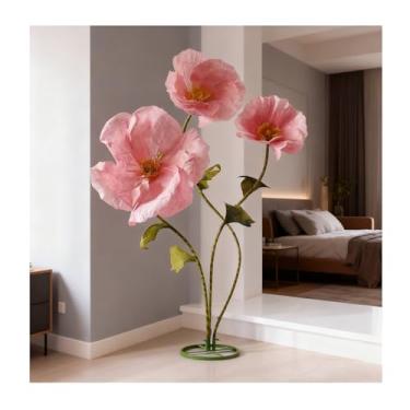 Imagem de WOHNZA Flores gigantes para decoração, 3 peças de flores artificiais rosa, enormes flores feitas à mão para festa de aniversário, escritório, casa, casamento, jardim, loja, vitrine