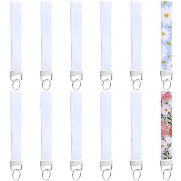 Imagem de SOFPLATE 1 caixa 12 peças de cordões de sublimação em branco para pulso chaveiro em branco com anéis divididos 17,6 cm cordão de transferência de calor branco para fabricação de chaveiros