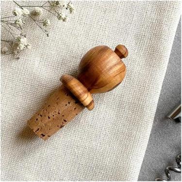 Imagem de Rolhas de garrafa de vinho de madeira de oliveira, copo de vinho, suporte de garrafa de contrapeso (marrom, maçã)