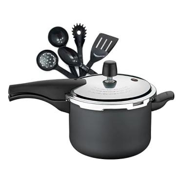Imagem de Panela de pressão de 4,5 litros e utensílios de cozinha combinando, pretos