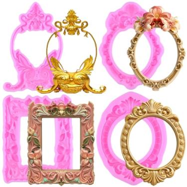 Imagem de MIYAHOUSE Moldura espelhada moldes de silicone para decoração de bolos, enfeite de cupcake, pasta de goma de chocolate, argila de polímero, conjunto de 4