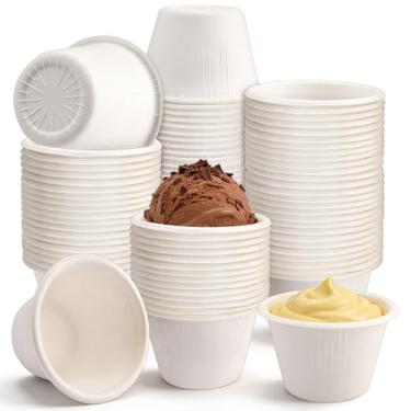 Imagem de LeonBach Pacote com 100 tigelas de fibra de bagaço natural, tigelas pequenas de papel descartáveis de 118 ml, copos de lanche seguros para micro-ondas copos de charcutaria para porção de molho
