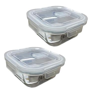 Imagem de Kit 2 Potes Herméticos de Vidro 520ml Quadrado com tampa Vedação de Silicone, Marmita - Armazenamento Alimentos Seguro e Versátil, Freezer e Micro-ondas