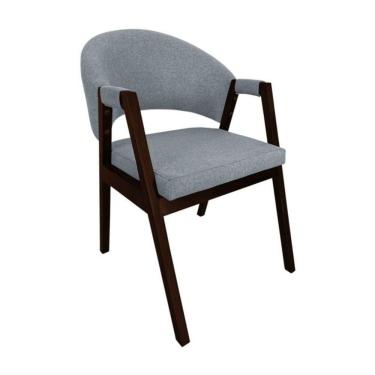 Imagem de Cadeira De Jantar Madeira Maciça Helen Premium Impermeável Castanho Cinza Linho