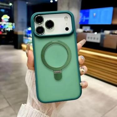 Imagem de SFDSUH Capa protetora magnética para iPhone 16 Pro Max com suporte veicular em metal (para iPhone 16 Pro Max/verde)