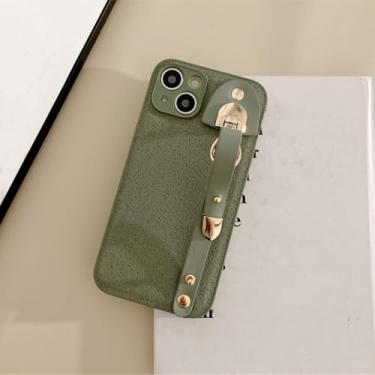 Imagem de IRTGFG Capa de couro luxuosa com alça de pulso e textura para iPhone 16 Plus, capa traseira à prova de choque (para iPhone 16 Plus/7)