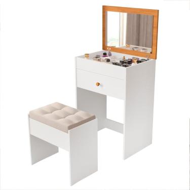 Imagem de Penteadeira Clara Com 1 Gaveta e Banqueta Estofada