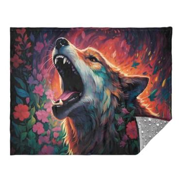 Imagem de CEBUGI Manta de flanela macia e quente de 127 cm x 178 cm para sofá-cama, escritório, acampamento, viagem, lobo uivante em uma manta exuberante para todas as estações