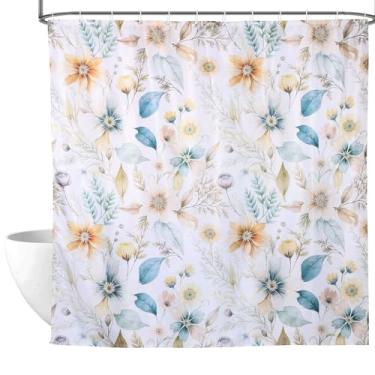 Imagem de Cortina de chuveiro floral boho patchwork, 188 x 188 cm, cortinas de chuveiro retrô floral, vintage, para banheiras, conjunto de cortina de tecido impermeável com 12 ganchos, decoração de banheiro com