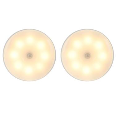 Imagem de Luminária Luz LED Sensor de Movimento Magnética USB Recarregável Sem Fio com-Duas cores Lâmpada Noturna Elegante E Prático Adequado Para Quartos E Salas De Estar(KIT2-Duas cores Fria+Quente)