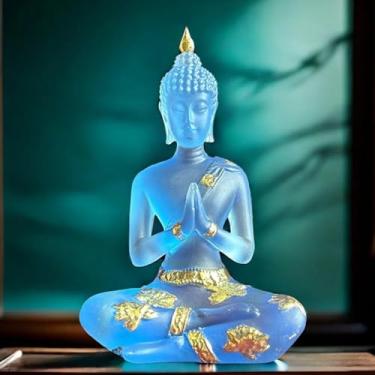 Imagem de FENNYYAR Mini estátua de Buda estátua de Buda resina escultura, 11,5 cm 11,4 cm, ornamento de decoração de Feng Shui para escritório doméstico