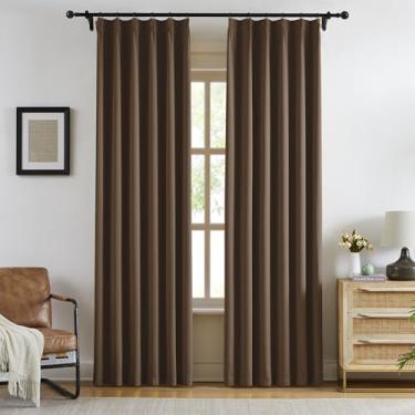 Imagem de Cortinas plissadas com blackout marrom de 182 cm de largura para porta deslizante, cortinas plissadas com redução de som com isolamento térmico com ganchos, divisória de quarto, cortina de janela de