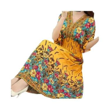 Imagem de Vestido Midi Vintage Boêmio Floral Com Decote Em V E Cintura Elástica 