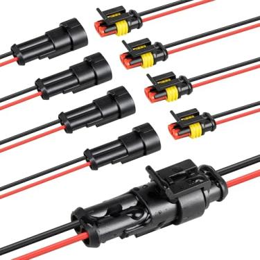 Imagem de RED WOLF Conector impermeável de 2 pinos 16 AWG, conectores de fio elétrico automotivo, conector de 2 fios soquete macho e fêmea para carros, caminhões, motocicletas, barcos marítimos - 5 kits (2