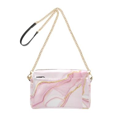 Imagem de Joitme Bolsa de ombro feminina transversal para celular abstrata rosa dourado branco PU bolsa de ombro com alça de corrente