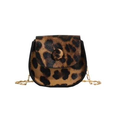 Imagem de RoseSeek Bolsa feminina com estampa de leopardo com botões e abas quadradas, bolsas transversais de couro PU, Marrom, One Size, Macio