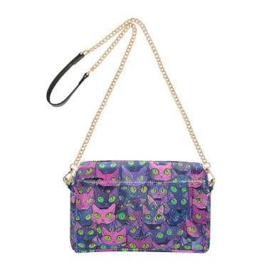 Imagem de Bolsa tiracolo feminina bolsa para celular alça de corrente de couro PU bolsa de ombro fofa rosa azul gatos fofos