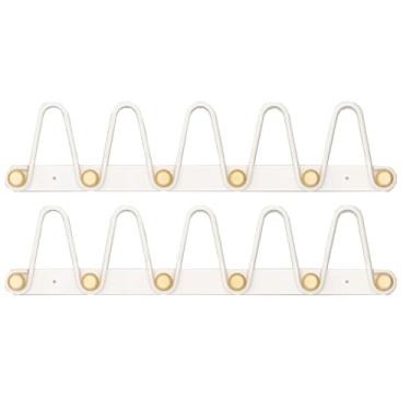 Imagem de LNQKJXIIA Boutiques US Pacote com 2 prateleiras multifuncionais para montagem na parede, gancho de metal e madeira de faia para utensílios de cozinha, suporte de pratos para armazenamento de copos