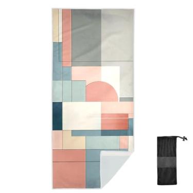 Imagem de Joitme Modern Blocks Toalha de banho pastel, 78 x 188 cm, toalhas de areia de secagem rápida de praia, toalhas de banho infantis