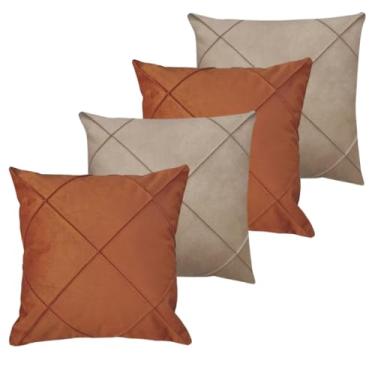 Imagem de Almofadas Cheias em Suede Drapeada 45x45cm Decorativas Sala Quarto Sofá(2 AVELA + 2 TERRACOTA)