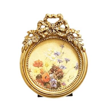 Imagem de Moldura redonda elegante em estilo retrô – design de resina e ouro, para colocação na mesa e montagem na parede, para decoração de casa e escritório