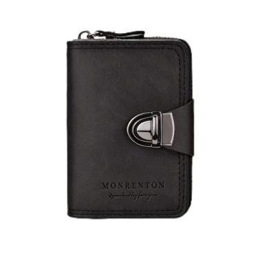 Imagem de Carteira universal casual preta horizontal de couro liso com vários cartões, design horizontal preto casual com encaixe, padrão listrado, couro liso, compartimentos para vários cartões