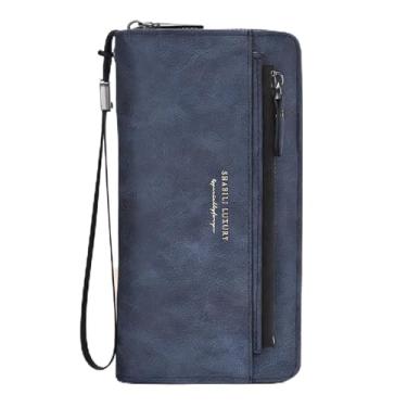 Imagem de Carteira masculina ultrafina de microfibra de grão de lichia azul com fivela, design portátil azul moderno com fivela, microfibra de grão de lichia e estrutura ultrafina