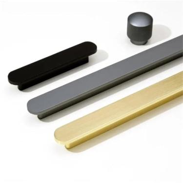 Imagem de Puxadores de porta de móveis escovados dourados longos de liga de alumínio puxadores de gaveta de mesa puxadores de armário 1 peça (preto escovado 128 mm)