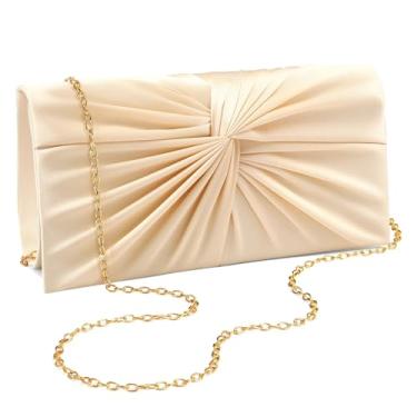 Imagem de XquiziFit Bolsa clutch feminina de cetim torcido para noite formal para festas de casamento e coquetéis, Champanhe