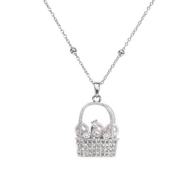 Imagem de Colar delicado com pingente de zircônia cúbica de cesta 3D, exclusivo e fofo banhado a ouro/prata, imitação de pérolas, gargantilhas, gargantilhas, ajustáveis, modernas, joias modernas para sua festa