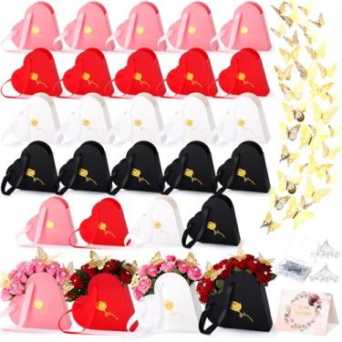 Imagem de Fullhawl 24 conjuntos de caixas de presente de flores em forma de coração para dia dos namorados, balde de armazenamento com 72 borboletas douradas, 100 broches de flores e 24 cartões comemorativos