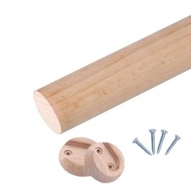 Imagem de 1 haste de armário de madeira, mastro de armário de madeira redondo, haste suspensa com suportes de extremidade, para guarda-roupa, corredor, cortina de banheiro, loja de roupas (tamanho: 40 cm (15,7