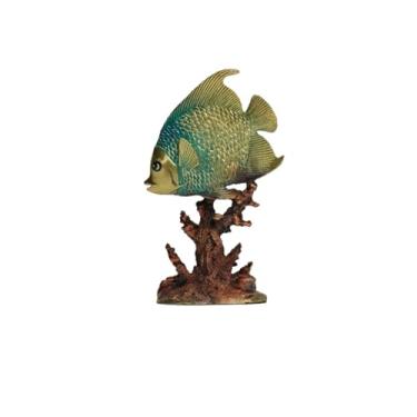 Imagem de Estátua de peixe ornamental marinho tropical artesanal de latão, escultura criativa realista de animal marinho coral papagaio escultura escritório em casa sala de estar estudo varanda decoração