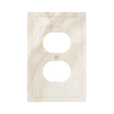 Imagem de Naiqadnehz Capas de tomada bege textura mármore padrão de pedra 1 gangue duplex interruptor de luz placa decorativa capa de tomada elétrica para decoração de quarto e banheiro