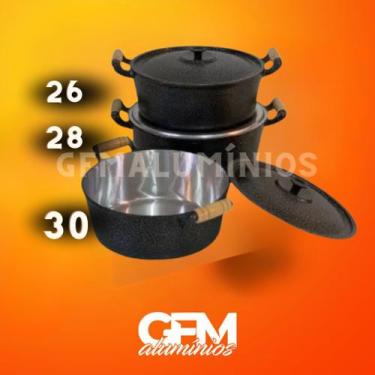 Imagem de Jogo de panelas grandes em alumínio batido fundido grosso craqueado 26
