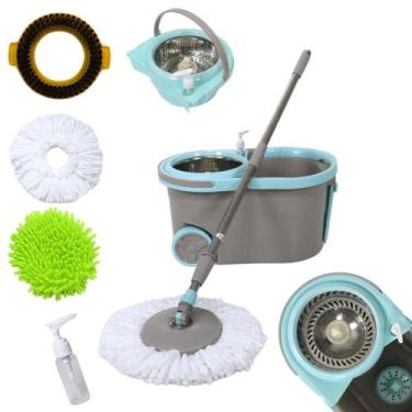 Imagem de Balde Spin Mop Esfregão Cesto Inox 360º Completo 3 Refis Rodinhas Limp