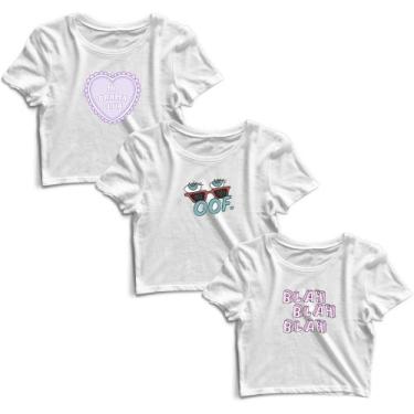Imagem de Kit 3 Blusas Cropped Tshirt Camiseta Feminina Blusinha - Goup Supply, 