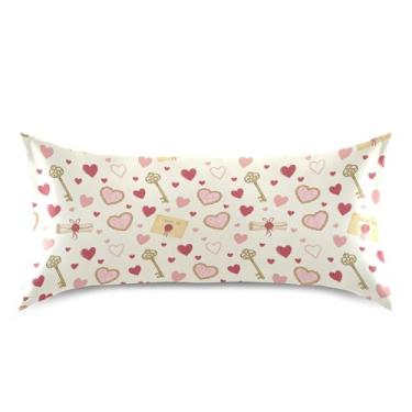 Imagem de Wassud Corações, amor, dia dos namorados, fronha de cetim para cabelo e pele, fronhas de seda lisa, tamanho king size, respirável, com fecho de envelope