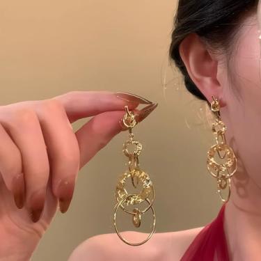 Imagem de Brincos de argola de ouro para mulheres banhado a ouro 14 k borla brincos pendentes círculo exagerado joia presente