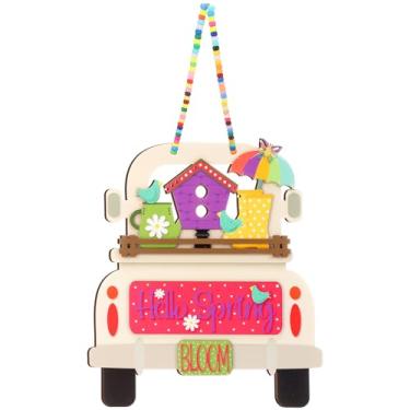 Imagem de Geelin Placa de madeira Hello Spring para pendurar na porta da frente, placa de caminhão, colorida, fazenda, sazonal, para casa, interior, exterior, parede, janela, decoração de loja