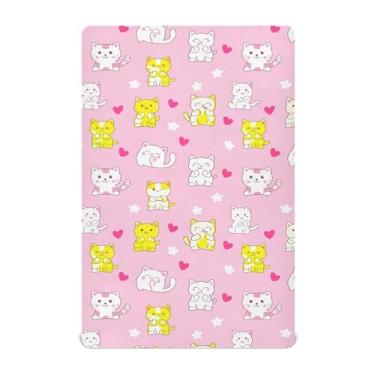 Imagem de SEHANY Lençóis de berço de gatos fofos para meninos e meninas, macio, respirável, elástico, lençol com elástico padrão para bebês de 71 x 132 cm