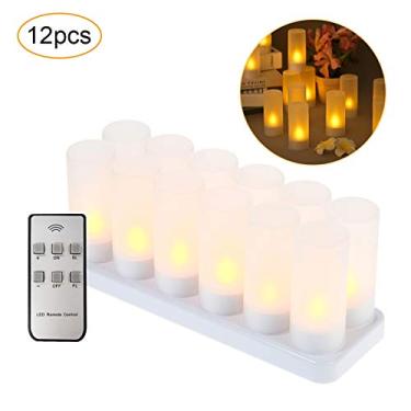 Imagem de 12 PCS Velas Sem Chama Recarregáveis com Controle Remoto LED Fio Pisca Realístico Copos Opacos Base de Carregamento Luzes Vela Elétricas para Festivai