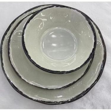 Imagem de Jogo de Pratos de Melamina com Textura Envelhecida – 3 Tamanhos (17.50/23.00/27.30cm), Ideal para Refeições Domésticas e Eventos Casuais (Leite,2 kit com 6 unidade)