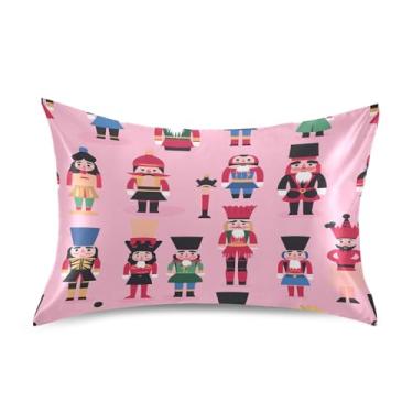 Imagem de Blueangle Fronha de cetim com personagens Quebra-Nozes de Natal para cabelo e pele, fronha de seda, tamanho Queen (50,8 x 76,2 cm) - Capas de almofada de cetim refrescantes com fecho de envelope (663)